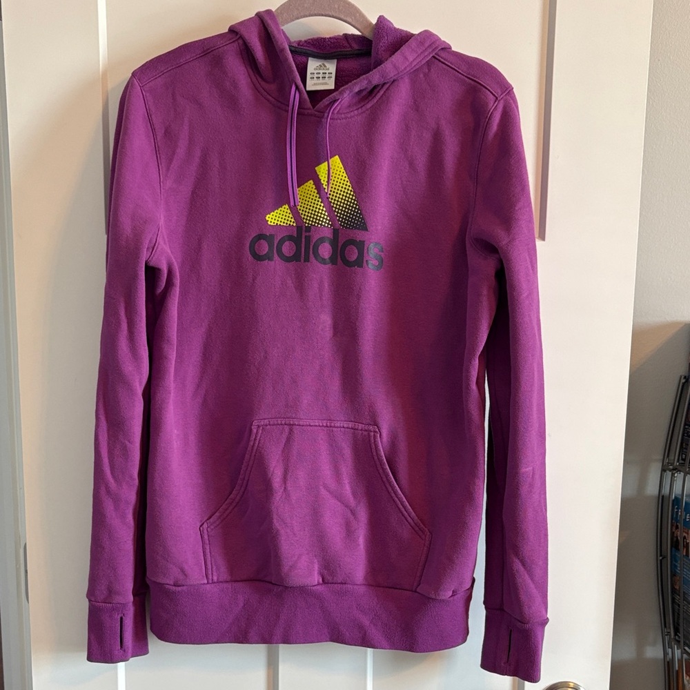 Adidas Vibrant Purple Hoodie with Yellow Logo aside L EUC